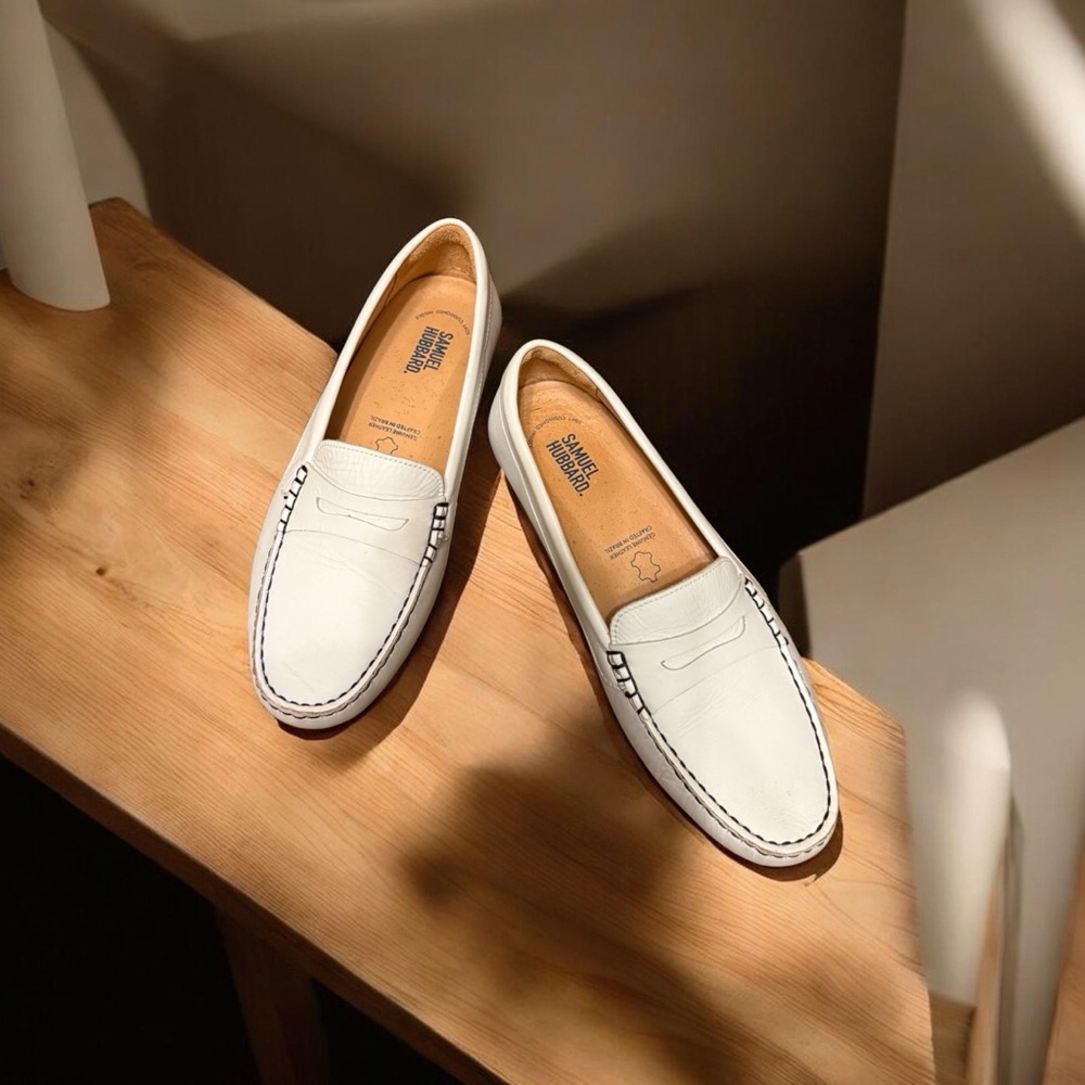 Samuel Hubbard Leather White Leather Loafers for Women 7.5 Perfect Condition